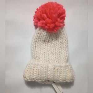 Ivory Knit Hat with Pink Pom Pom